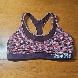 Victoria Sport Red and Purple Jewel Patterned Sports Bra With Mesh Trim